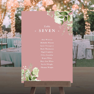 Dusty Rose Greenery Seating Plan Table Number