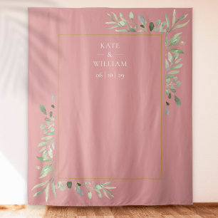 Dusty Rose Greenery Wedding Photo Booth Backdrop Tapestry