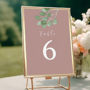 Dusty Rose Greenery Wedding Table Number