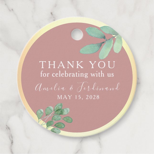 Dusty Rose Greenery Wedding Thank You Favour Tag (Front)