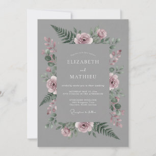 Dusty Rose Grey Botanical Wedding Invitation