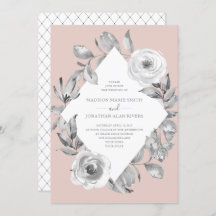 Dusty Rose Grey Floral Diamond Wedding