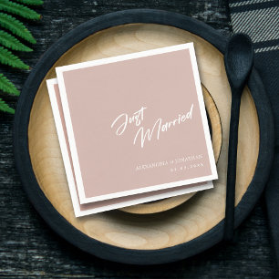 Dusty Rose Handwritten Just Married Napkin