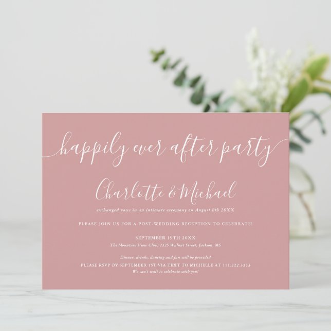 Dusty Rose Happily Ever After Party Wedding Invitation (Standing Front)