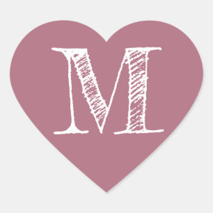 Dusty Rose Heart Minimalist Monogram Initial Sticker