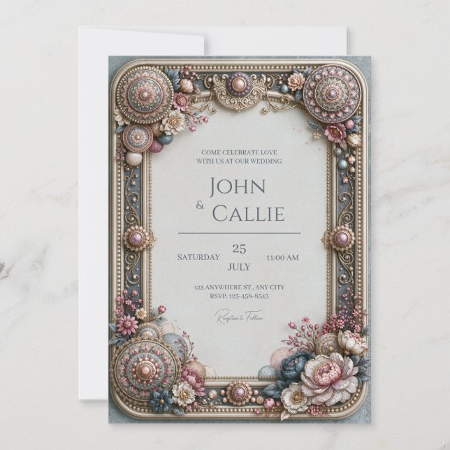 Dusty Rose Heirloom Frame Wedding Invitation (Front)