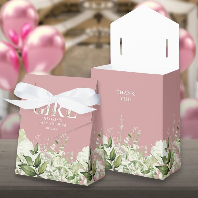 Dusty Rose Its A Girl Greenery Baby Shower Favour Box (Dusty Rose Its A Girl Greenery Baby Shower Favor Box)