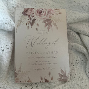 Dusty Rose & Ivory Champagne Shimmer Wedding Invitation