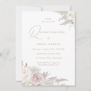 Dusty Rose & Ivory Elegant Quinceanera Party Invitation