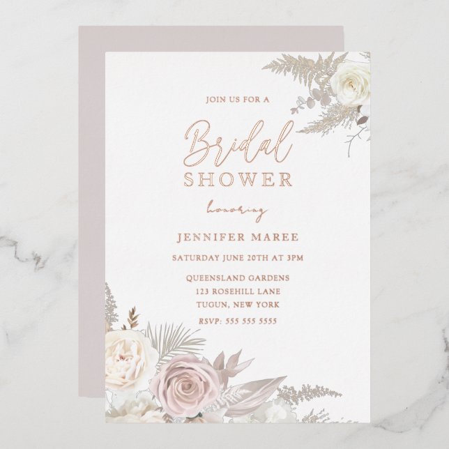 Dusty Rose & Ivory Floral Bridal Shower Rose Gold  (Front/Back)
