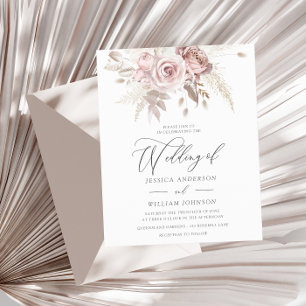Dusty Rose Ivory Floral Budget Wedding Invitation