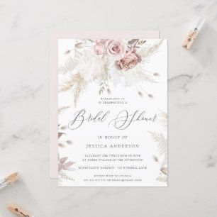 Dusty Rose & Ivory Floral Large Bridal Shower Invi Invitation