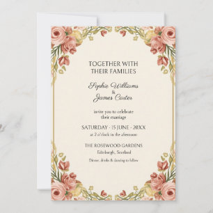 Dusty Rose Ivory Floral Wedding Invitation