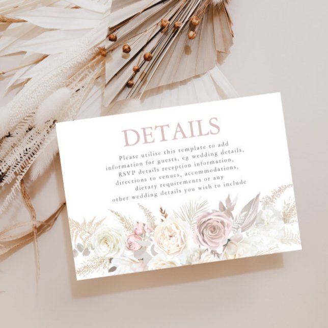 Dusty Rose Ivory Floral Wedding Reception Details Enclosure Card (Creator Uploaded)