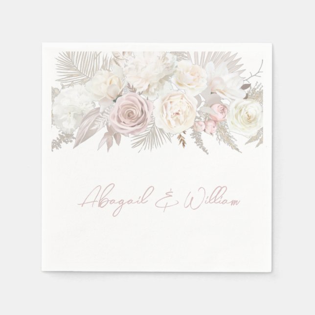 Dusty Rose & Ivory Floral Wedding Reception Party Napkin (Front)