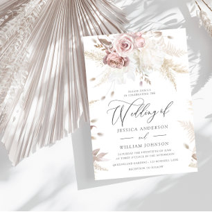 Dusty Rose & Ivory Floral Winter Spring Wedding Invitation