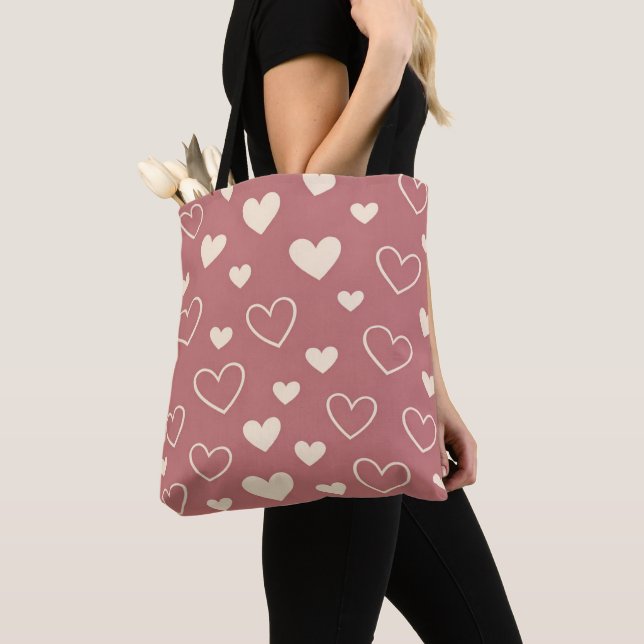 Dusty Rose Ivory Hearts  Tote Bag (Close Up)