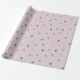 Dusty Rose Japanese Blue Purple Pansy Floral Patte Wrapping Paper