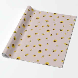 Dusty Rose Japanese Yellow Pansy Floral Pattern Wrapping Paper