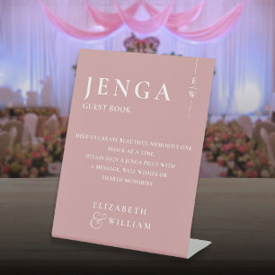Dusty Rose Jenga Guest Book Minimalist Modern Pedestal Sign