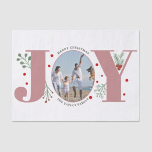 Dusty rose Joy with berries Christmas photo Tissue Paper