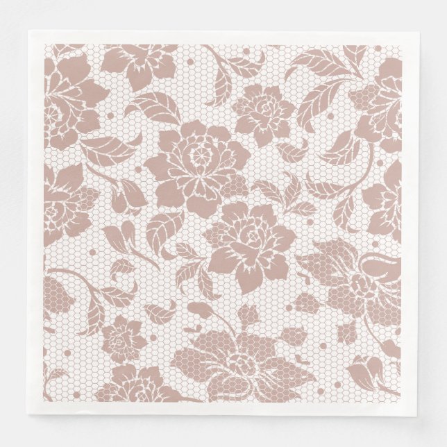 Dusty rose lace elegant vintage paper napkins  (Front)