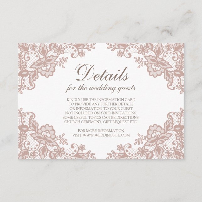 Dusty rose lace wedding enclosure card  (Front)