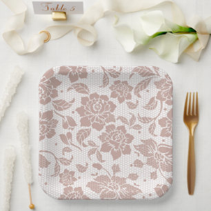 Dusty rose lace wedding paper plates 