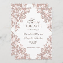 Dusty rose lace wedding save the date card
