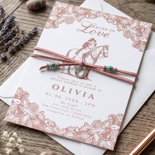 Dusty Rose Laced In Love Western Bridal Shower Invitation