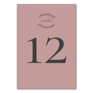 Dusty Rose Leaves and Berries Wedding Table Number