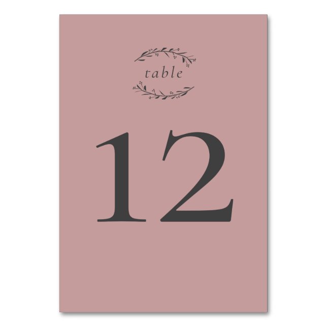 Dusty Rose Leaves and Berries Wedding Table Number (Front)