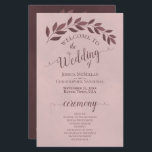Dusty Rose Leaves Elegant Budget Wedding Program<br><div class="desc">These wedding programs are elegant and tasteful, while still being budget friendly. The hand painted watercolor design features a sprig of leaves and marbled backgrounds in shades of dusty rose, mauve, and burgundy. The typography features lacy script calligraphy, and there is room for details on the ceremony, the bridal party,...</div>