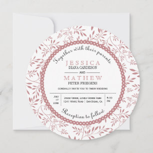 Dusty rose leaves pattern modern floral wedding invitation