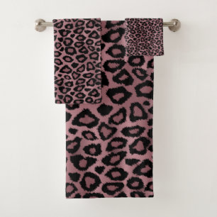 Dusty Rose Leopard Pattern Bath Towel Set