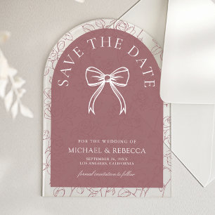 Dusty Rose Line Art Bow Wedding Save the Date Acrylic Invitations