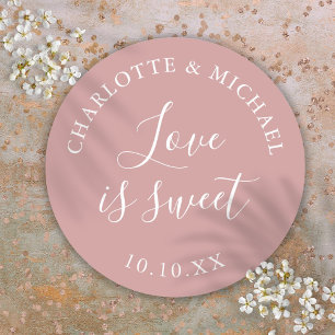 Dusty Rose Love Is Sweet Wedding Favor  Classic Round Sticker