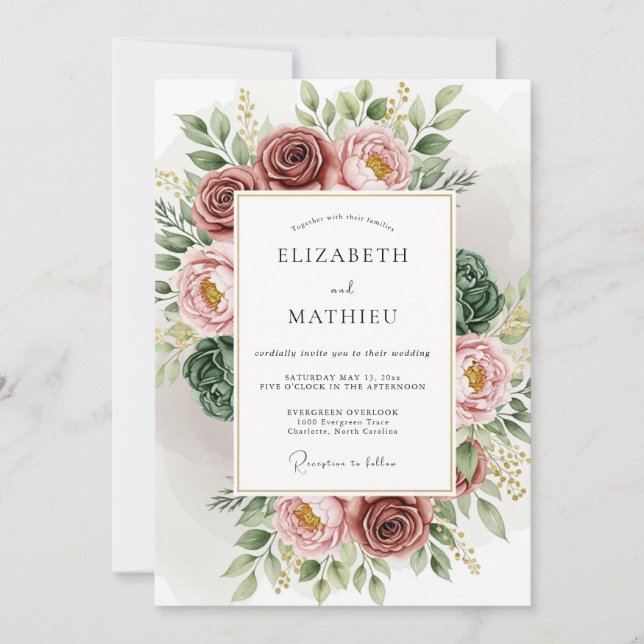 Dusty Rose Lush Bohemian Wedding Invitation (Front)