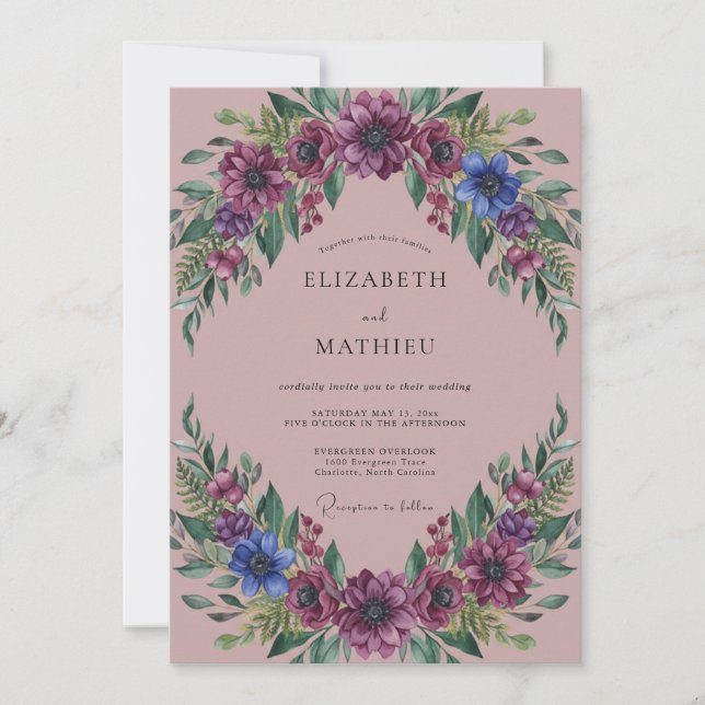 Dusty Rose Lush Floral Wedding Invitation (Front)