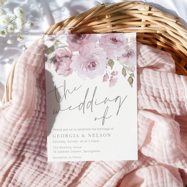 Dusty Rose Mauve Blush Floral Watercolor Wedding Invitation (Creator Uploaded)