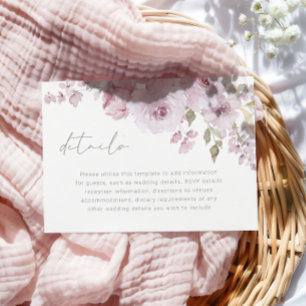 Dusty Rose Mauve Blush Floral Wedding Details Enclosure Card