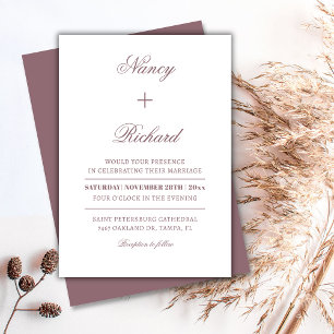Dusty Rose Mauve Minimalist Wedding Invitation