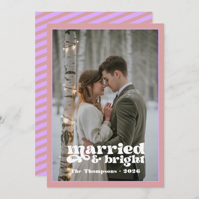Dusty Rose & Mauve Newlyweds Christmas Holiday Card (Front/Back)