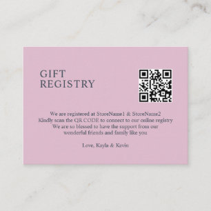 Dusty Rose Mauve QR code GIFT Registry Enclosure Card