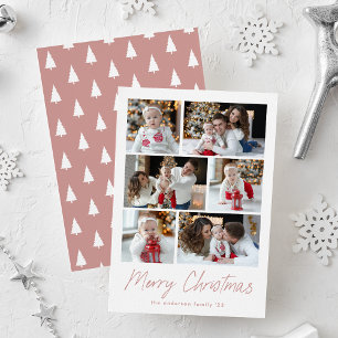 Dusty Rose Merry Christmas Script 6 Photo Collage Holiday Card