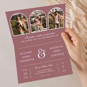 Dusty Rose Minimal Arch Photo QR code Wedding Invitation