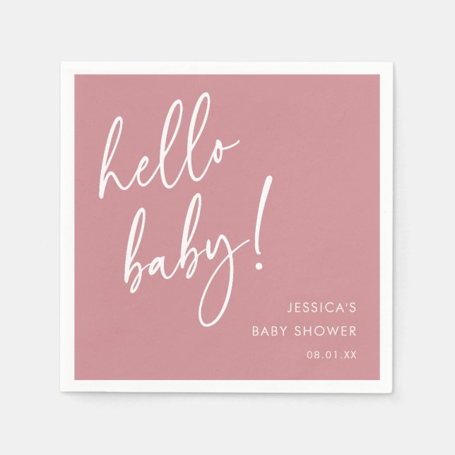 Dusty Rose Minimal Boho Hello Baby Shower Napkins (Front)
