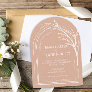 Dusty Rose Minimalist Arch Botanical Wedding Invitation