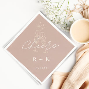 Dusty Rose Minimalist Cheers Simple Monogrammed Napkin