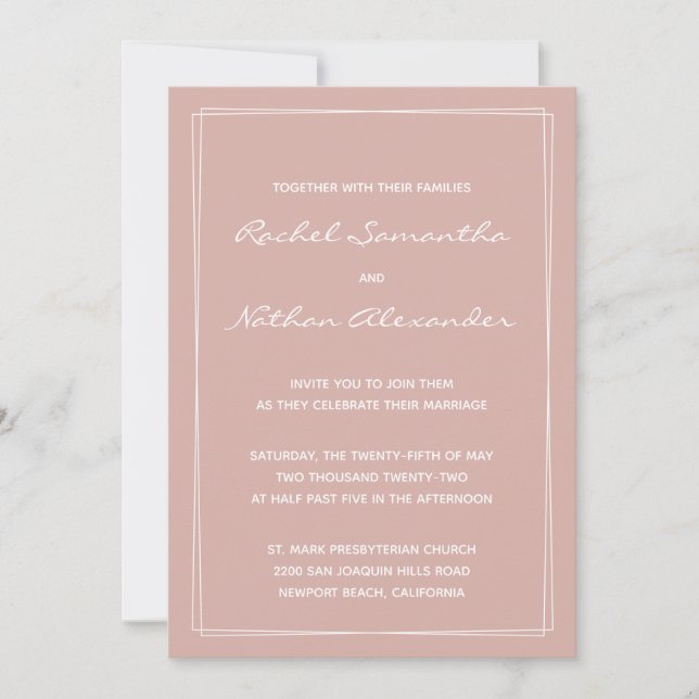 Dusty Rose Minimalist Modern Wedding Invitations (Front)